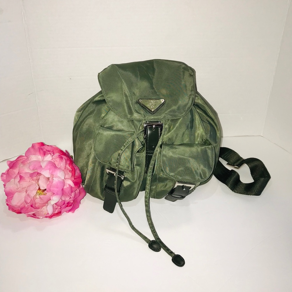 PRADA Green, Vela Nylon Leather & Logo Backpack